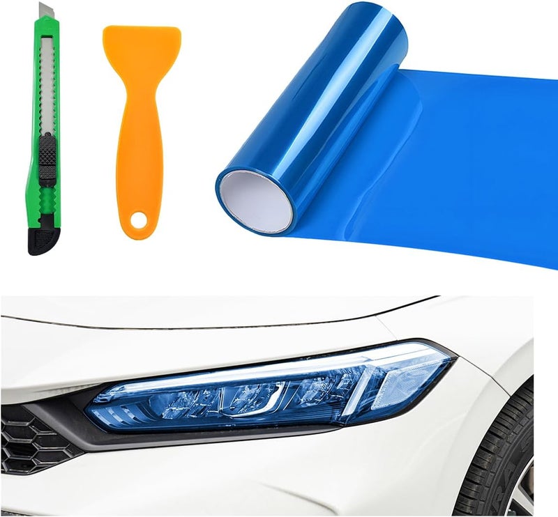 MUQIDA Headlight Vinyl Film Sticker Sheet Roll, 47.2"×11.8" Self-Adhesive Tint Vinyl Film for Car Tail Lights Fog Lights, Air-Release Headlight Tint Wrap Film with Squeegee & Cutter (Dark Blue) - Image 1